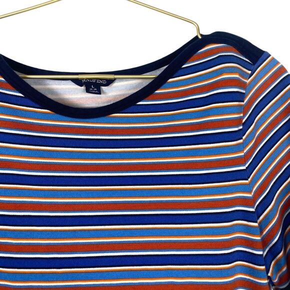 Land's End Red/Blue Striped Short Sleeve Cotton Blend‎ Dress - L (14-16) 356 - Picture 4 of 9